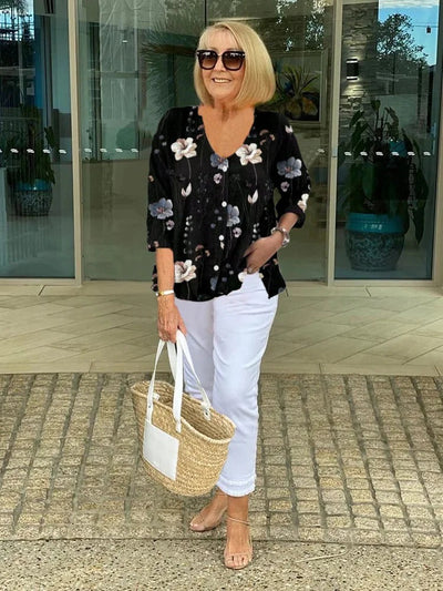 Joanne | Printed Button Tunic Top