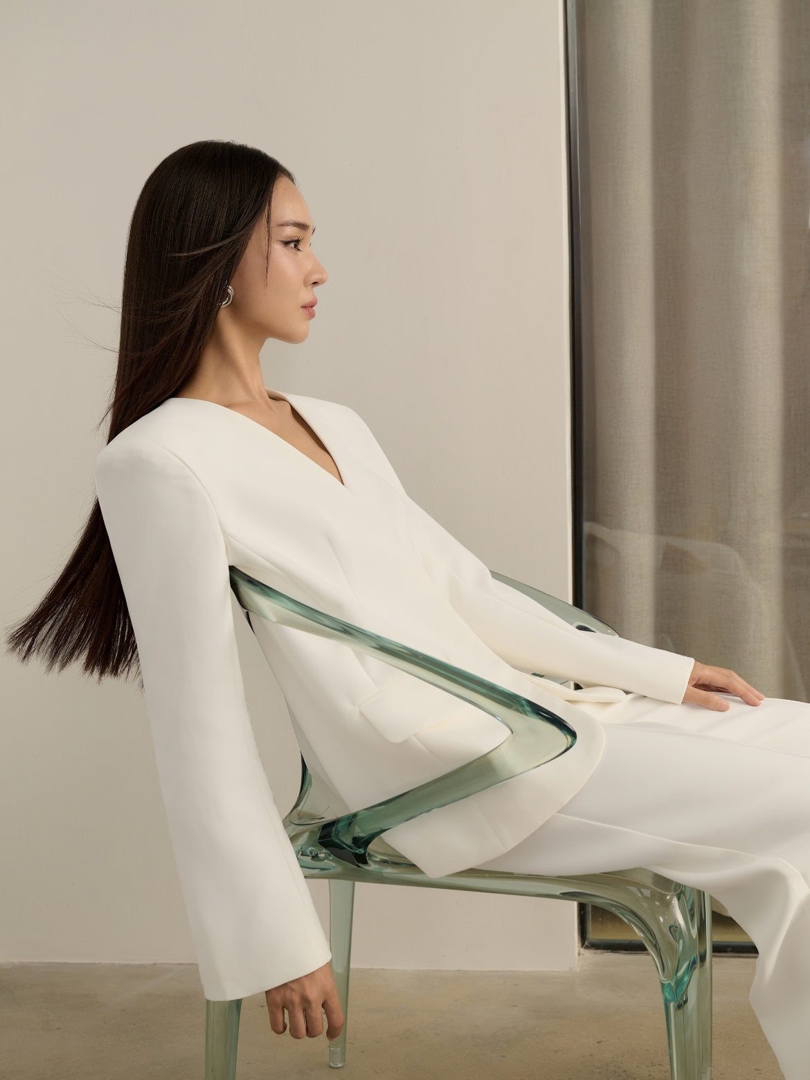 Alodia Mesh Off Shoulder Tailored Top in Iconic White