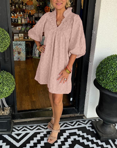 Amana | Puff Sleeve Jacquard Dress