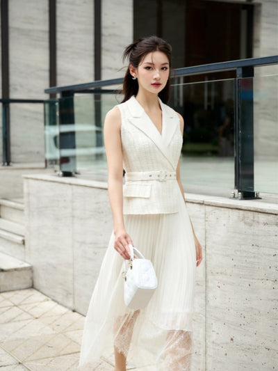 Alodia Mesh Off Shoulder Tailored Top in Iconic White