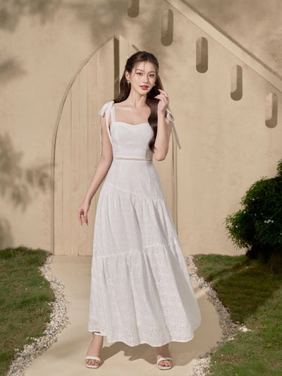 Alodia Mesh Off Shoulder Tailored Top in Iconic White